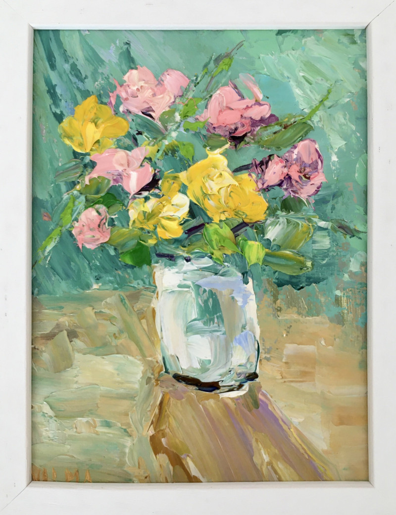 Vilma Gataveckienė tapytas paveikslas Rožių puokštė, Gėlės , paveikslai internetu