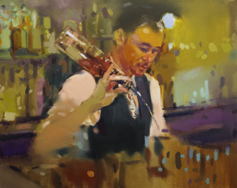 Bartender I original painting by Vygandas Doveika. Paintings With People