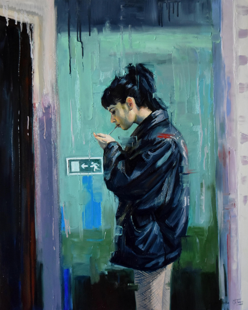 Serghei Ghetiu tapytas paveikslas A cigarette for a good start, Tapyba su žmonėmis , paveikslai internetu