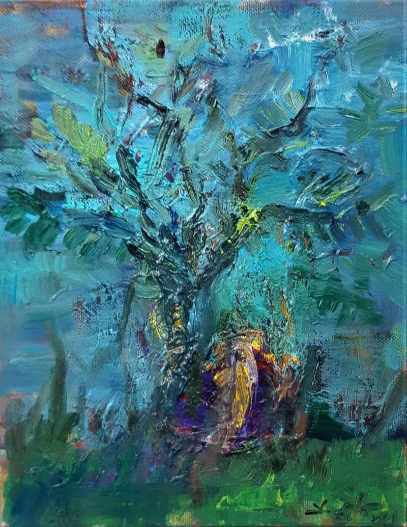 A Tree in the Garden original painting by Kristina Čivilytė. Miniature