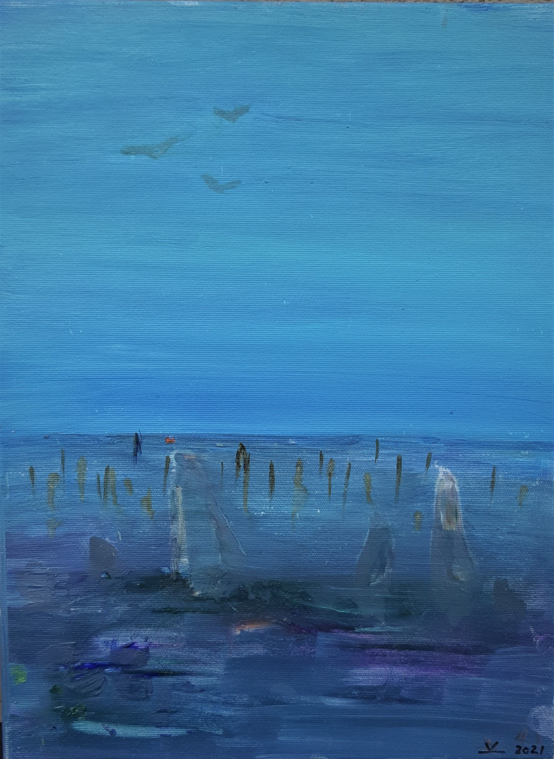 Kristina Čivilytė tapytas paveikslas Juodkrantės marių lagūna, Ramybe dvelkiantys , paveikslai internetu