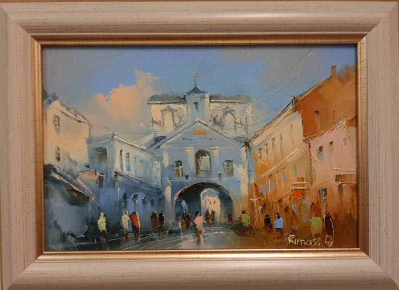 Gate of the Dawn original painting by Rimantas Grigaliūnas. Urbanistic - Cityscape