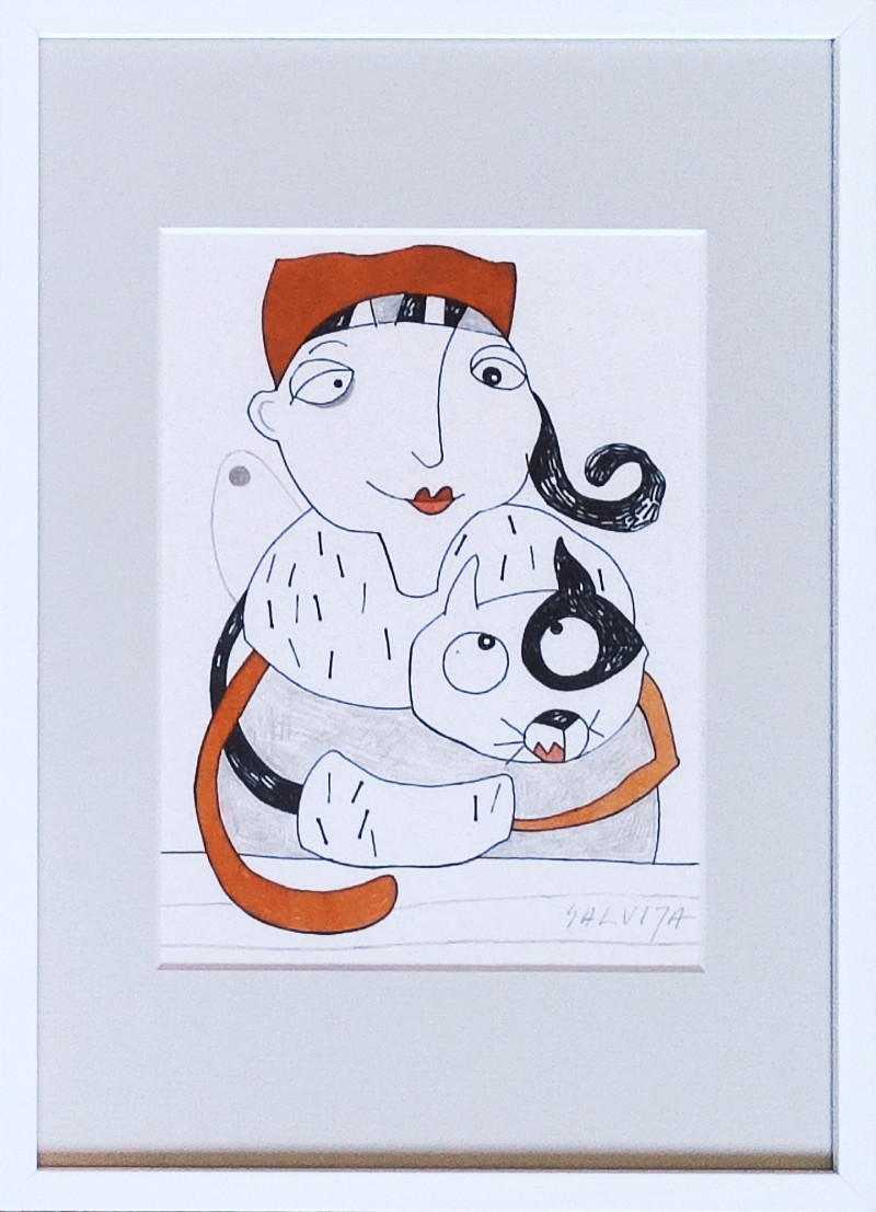 Salvija Zakienė tapytas paveikslas Su kaciuku. Iš ciklo \\"Angelėlių pasakojimai, Išlaisvinta fantazija , paveikslai internetu