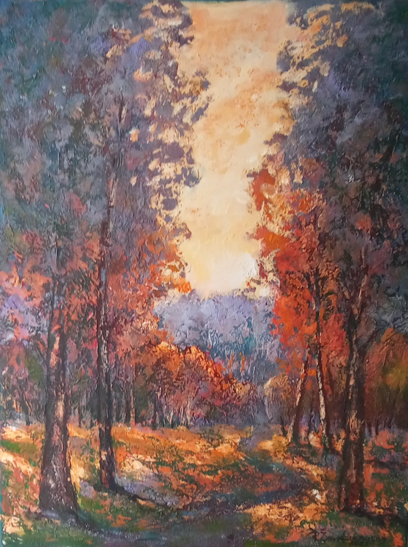 Golden Autumn original painting by Romas Žmuidzinavičius. Landscapes