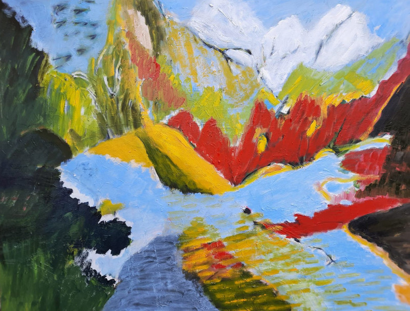 Landscape Of Spring Mountains original painting by Gitas Markutis. Landscapes