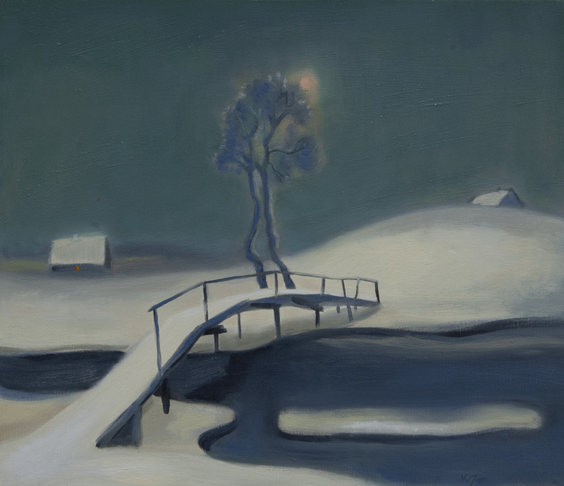 Winter's Night original painting by Vidmantas Jažauskas. Landscapes