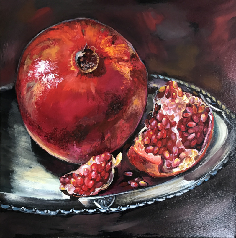 Pomegranate original painting by Birutė Bernotienė-Vall. Still-Life