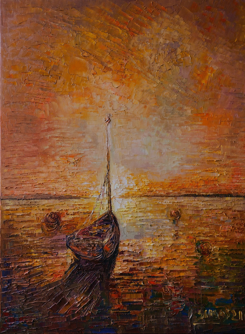 Simonas Gutauskas tapytas paveikslas Valtelė, Ramybe dvelkiantys , paveikslai internetu