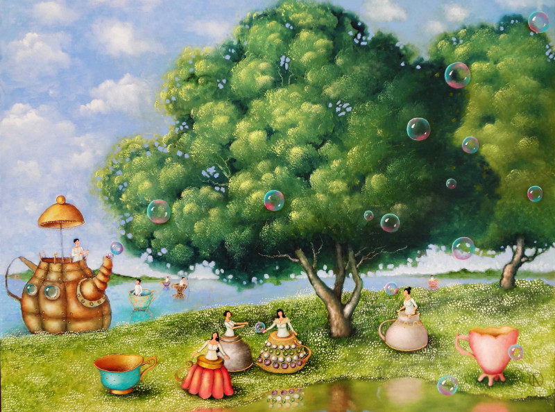 Lina Alchimavičienė tapytas paveikslas Pavasario žaidimai, Fantastiniai paveikslai , paveikslai internetu