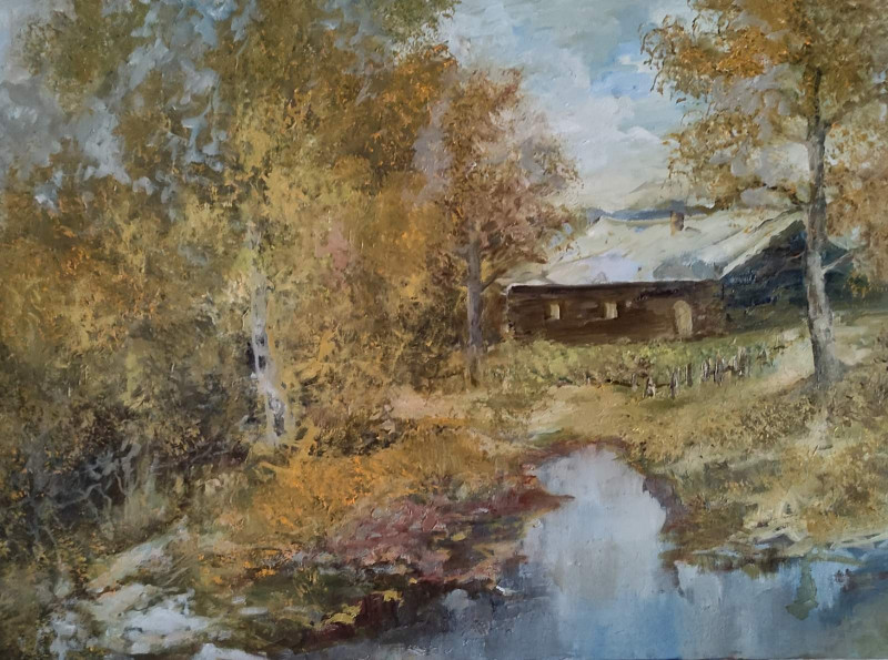 Village original painting by Birutė Butkienė. Landscapes