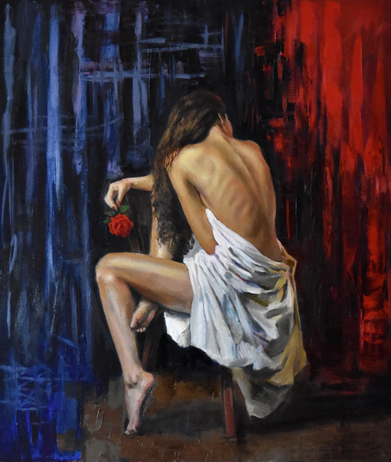 Serghei Ghetiu tapytas paveikslas Nepažįstamoji su raudona rože, Tapyba su žmonėmis , paveikslai internetu