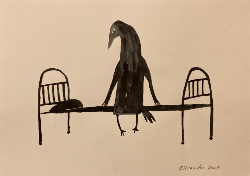 Robertas Strazdas tapytas paveikslas Iš ciklo šarkos Ilonos nutikimai \\"Kodėl reikia ryte keltis\\", Animalistiniai paveiksl...
