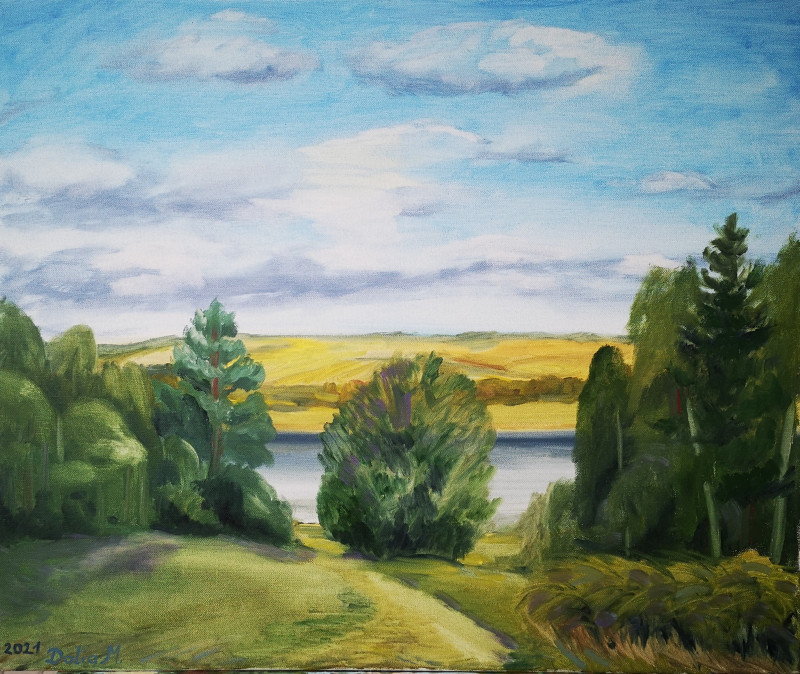 At the Šaminis original painting by Dalia Motiejūnienė. Landscapes