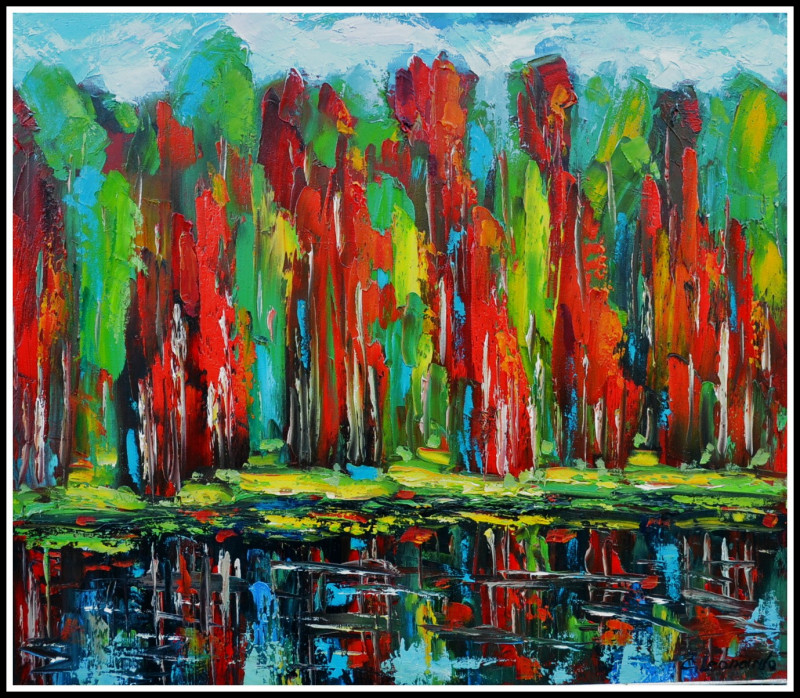 Birch Grove In Autumn original painting by Leonardas Černiauskas. Landscapes