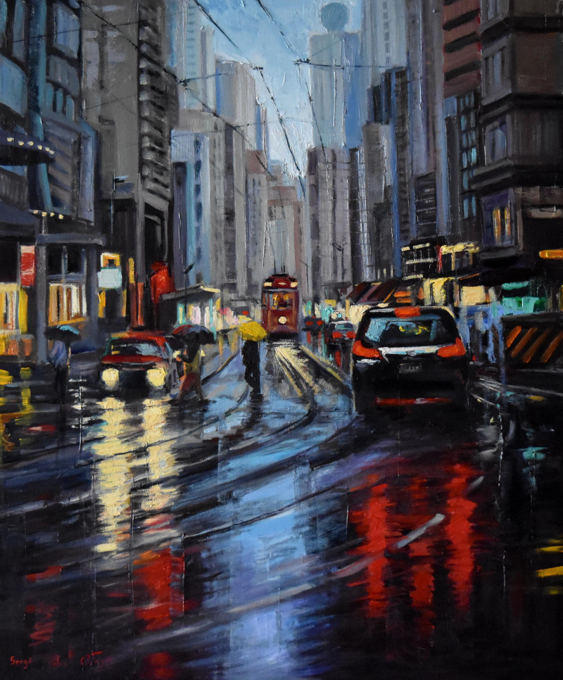 City After the Rain original painting by Serghei Ghetiu. Urbanistic - Cityscape