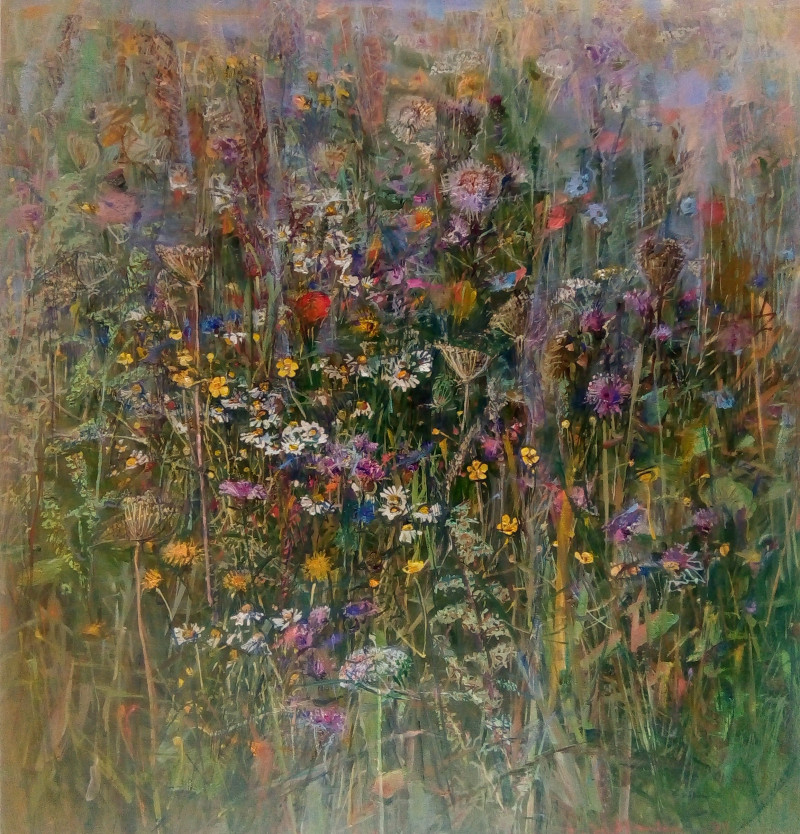 In the meadow original painting by Jonas Šidlauskas. Talk Of Flowers