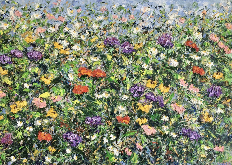 Vilma Gataveckienė tapytas paveikslas Colorful flowers field, Gėlės , paveikslai internetu