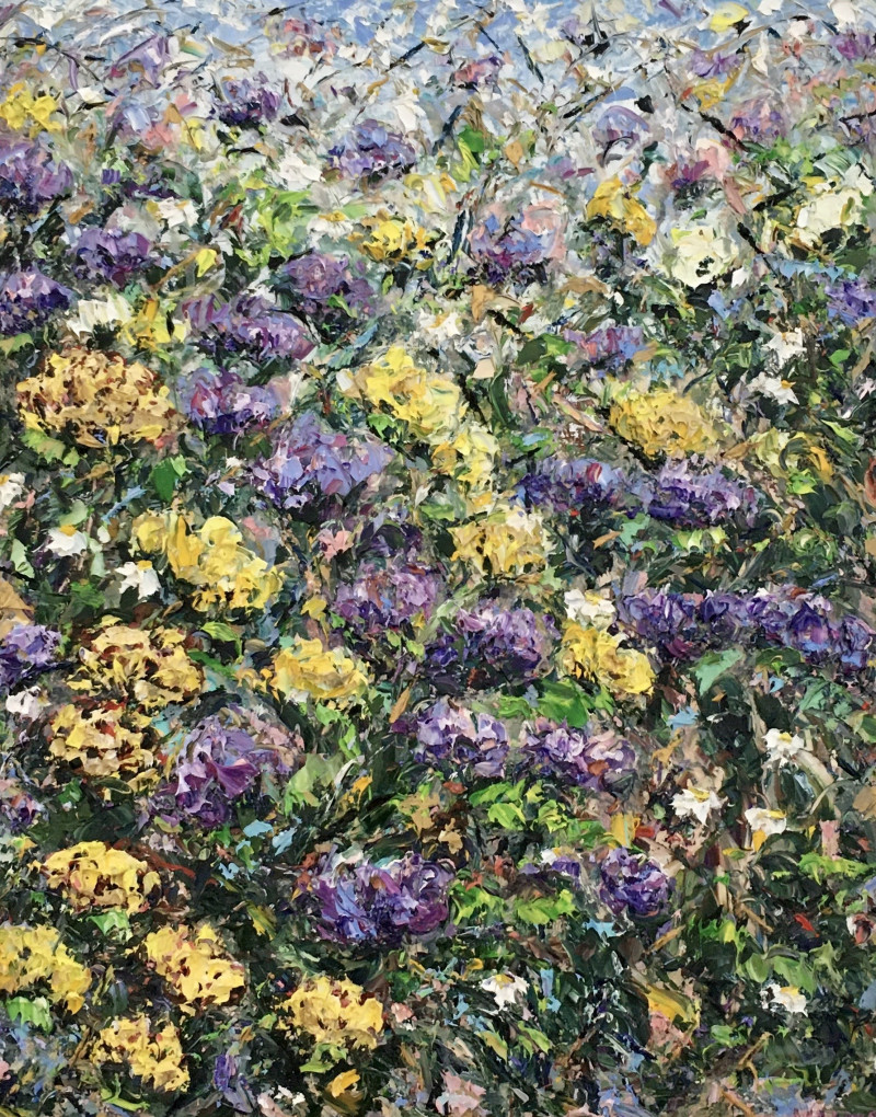 Vilma Gataveckienė tapytas paveikslas Yellow and Purple flowers carpet, Gėlių kalba , paveikslai internetu