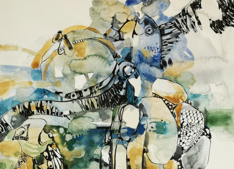 Eglė Lipinskaitė tapytas paveikslas Kaip gelmėse taip ir aukštybėse, Abstrakti tapyba , paveikslai internetu