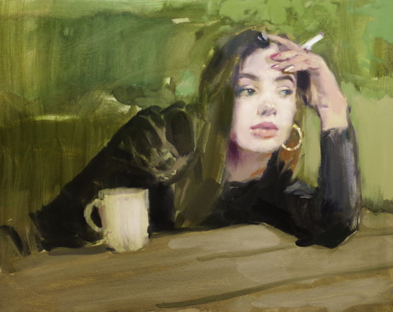 Vygandas Doveika tapytas paveikslas Kava ir cigaretė, Tapyba su žmonėmis , paveikslai internetu