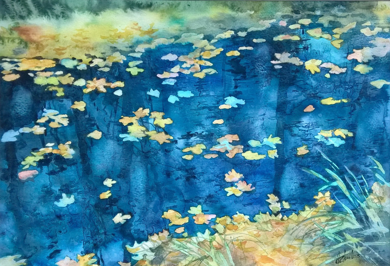 Algirdas Zibalis tapytas paveikslas Ruduo ant vandens, Paveikslai su rudeniu , paveikslai internetu