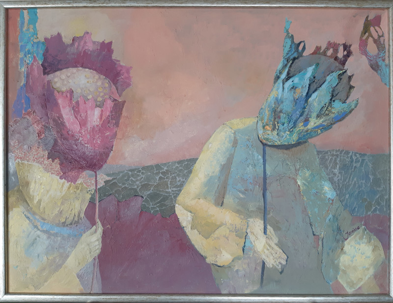 Janina Celiešienė tapytas paveikslas Jis ir ji, Fantastiniai paveikslai , paveikslai internetu