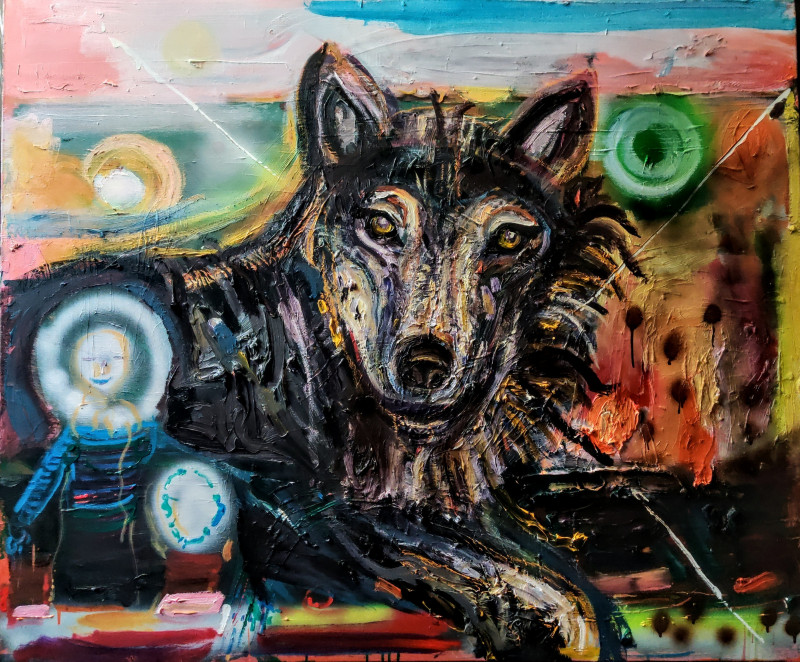 Wolf original painting by Arvydas Martinaitis. For Art Collectors