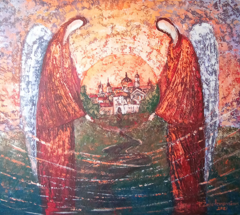 Angels tale original painting by Romas Žmuidzinavičius. Angels