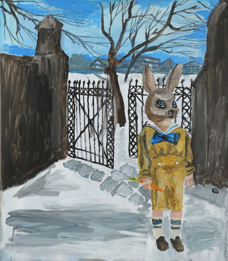 Kristina Daniūnaitė tapytas paveikslas Be morkos neįleidžiami, Animalistiniai paveikslai , paveikslai internetu