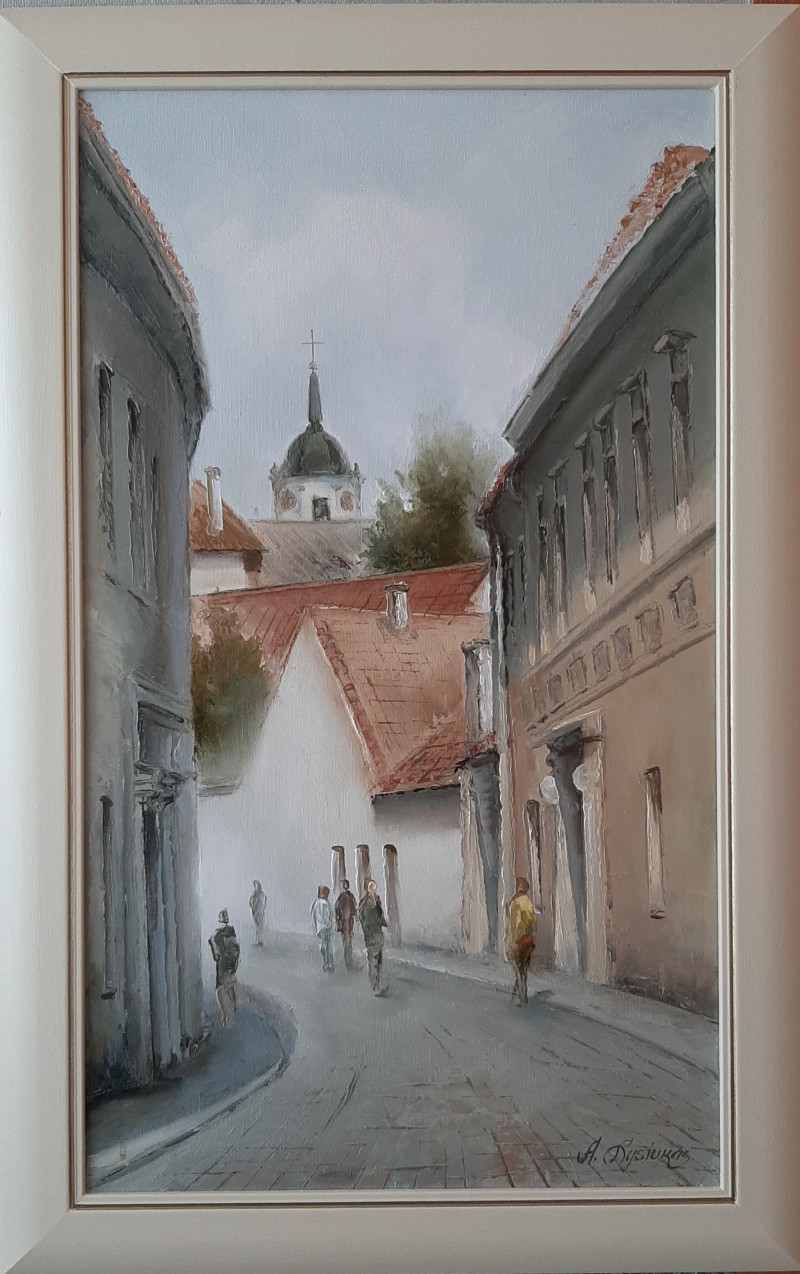Bernardinai Street original painting by Aleksandras Lysiukas. Urbanistic - Cityscape
