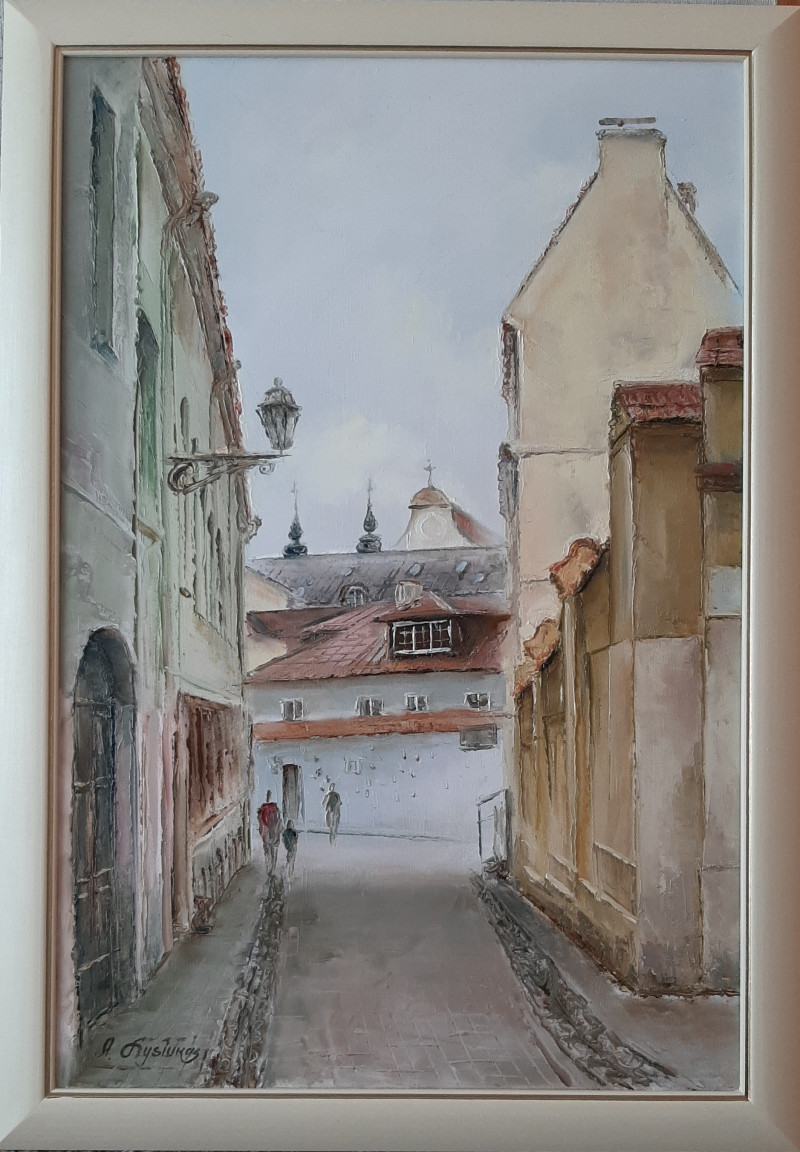 Literatai Street original painting by Aleksandras Lysiukas. Urbanistic - Cityscape