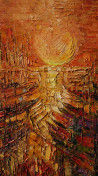 Simonas Gutauskas tapytas paveikslas Saulėlydis žvejų uoste, Peizažai , paveikslai internetu