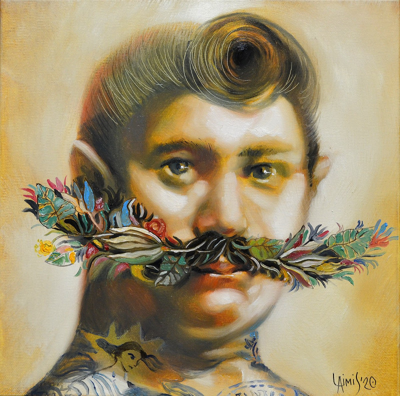 Fancy Moustache original painting by Laimonas Šmergelis. Portrait