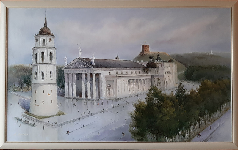 Vilnius Cathedral original painting by Aleksandras Lysiukas. Urbanistic - Cityscape