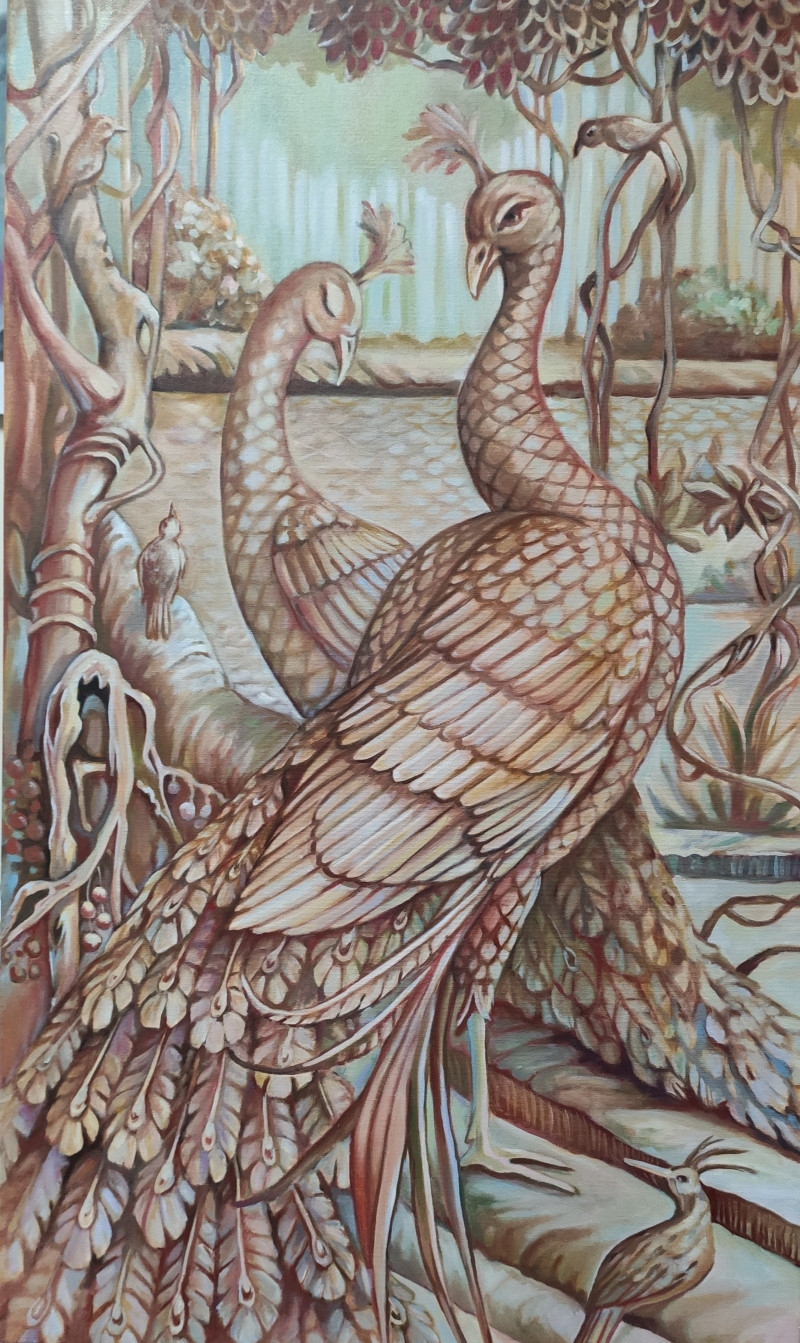 Peacocks original painting by Lina Videckienė. Animalistic Paintings