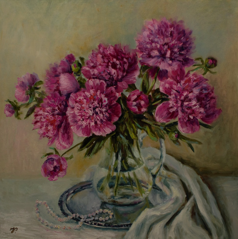 Peonies bloomed original painting by Irma Pažimeckienė. Flowers