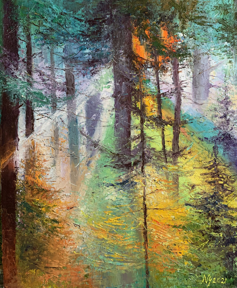 Nijolė Grigonytė-Lozovska tapytas paveikslas Saulės ir miško melodija, Peizažai , paveikslai internetu