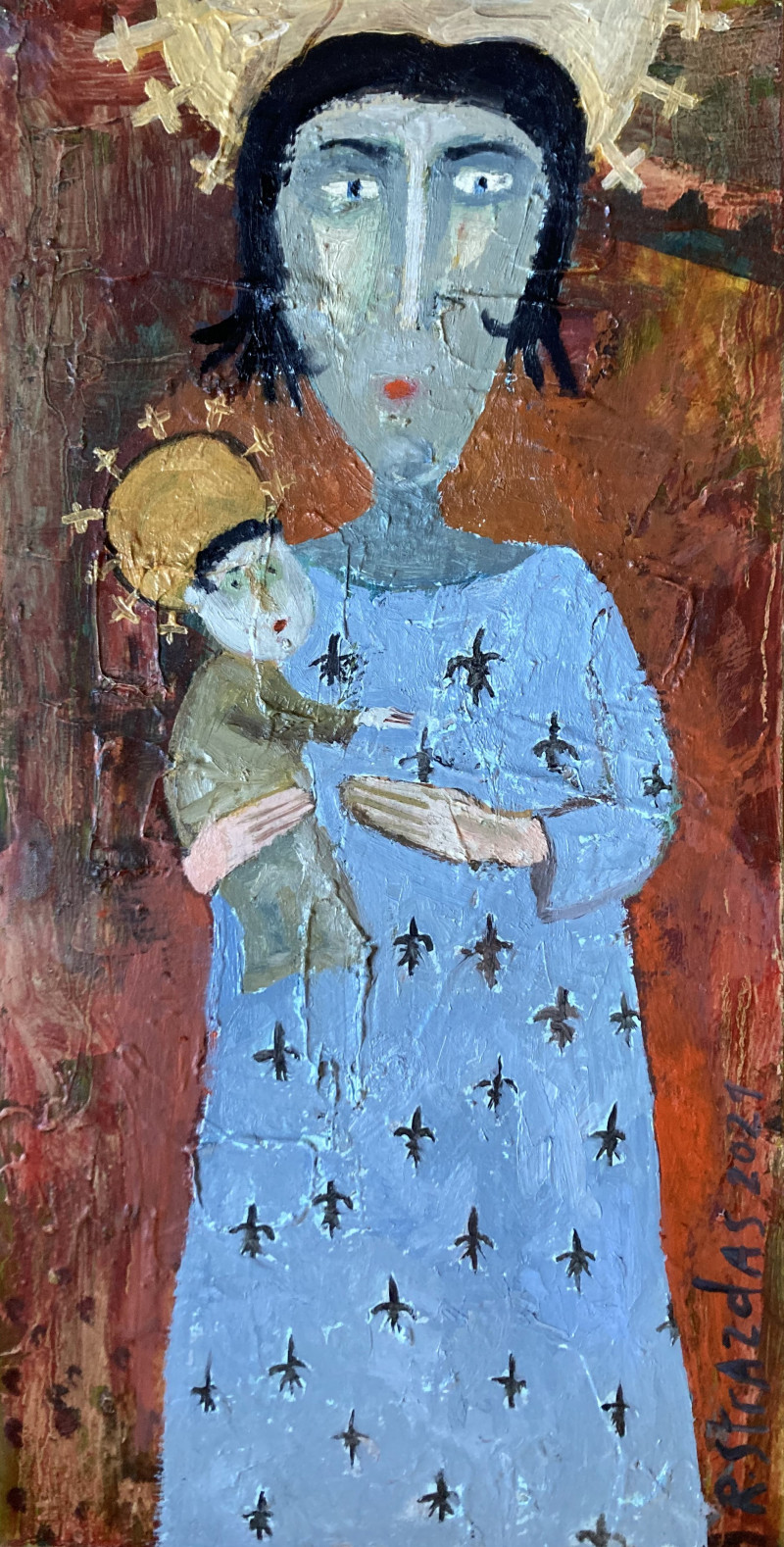 A Mother and Her Little Child original painting by Robertas Strazdas. Paintings With People
