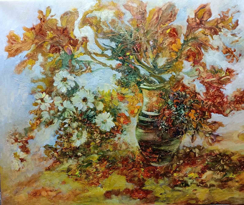Birutė Butkienė tapytas paveikslas Kompozicija su gėlėmis, Natiurmortai , paveikslai internetu