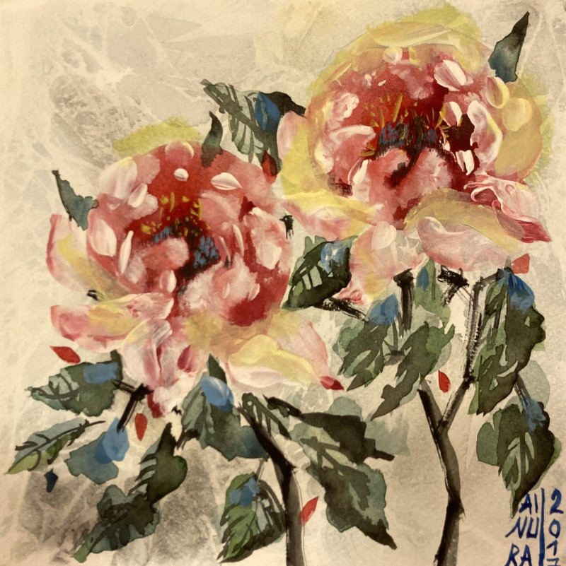 Ainura Batyrova tapytas paveikslas Rožės dvi, Gėlės , paveikslai internetu