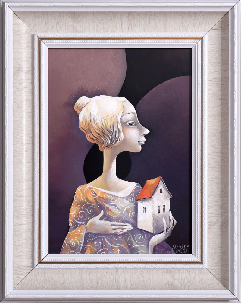 Aurika tapytas paveikslas Angelas su namuku, Angelų kolekcija , paveikslai internetu