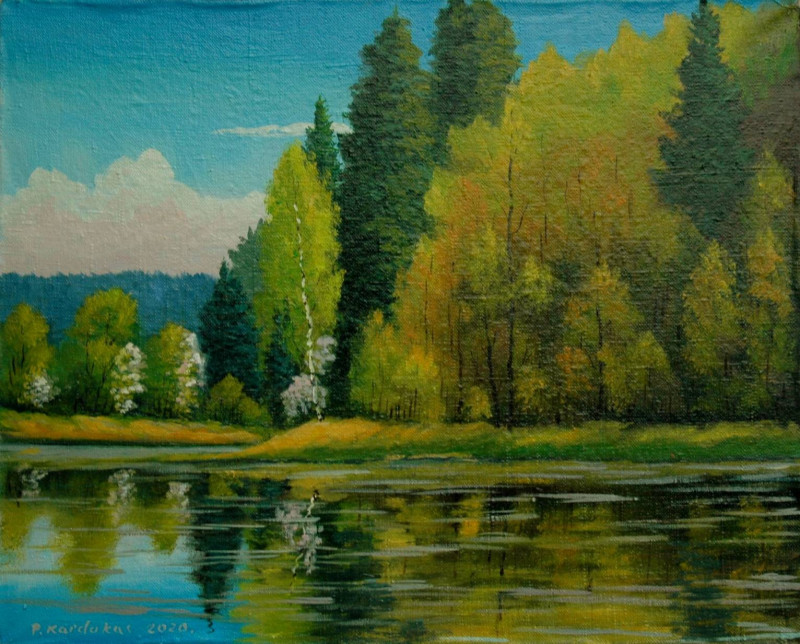 Nemunas near Nemajunai original painting by Petras Kardokas. Landscapes