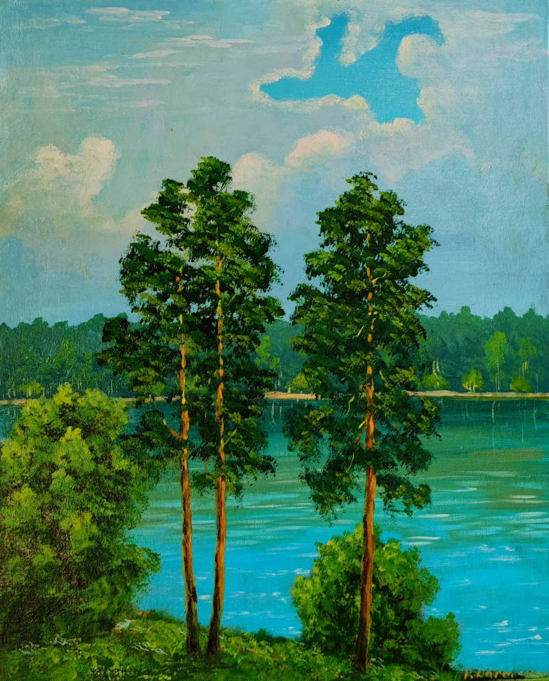 Lake coast original painting by Petras Kardokas. Landscapes