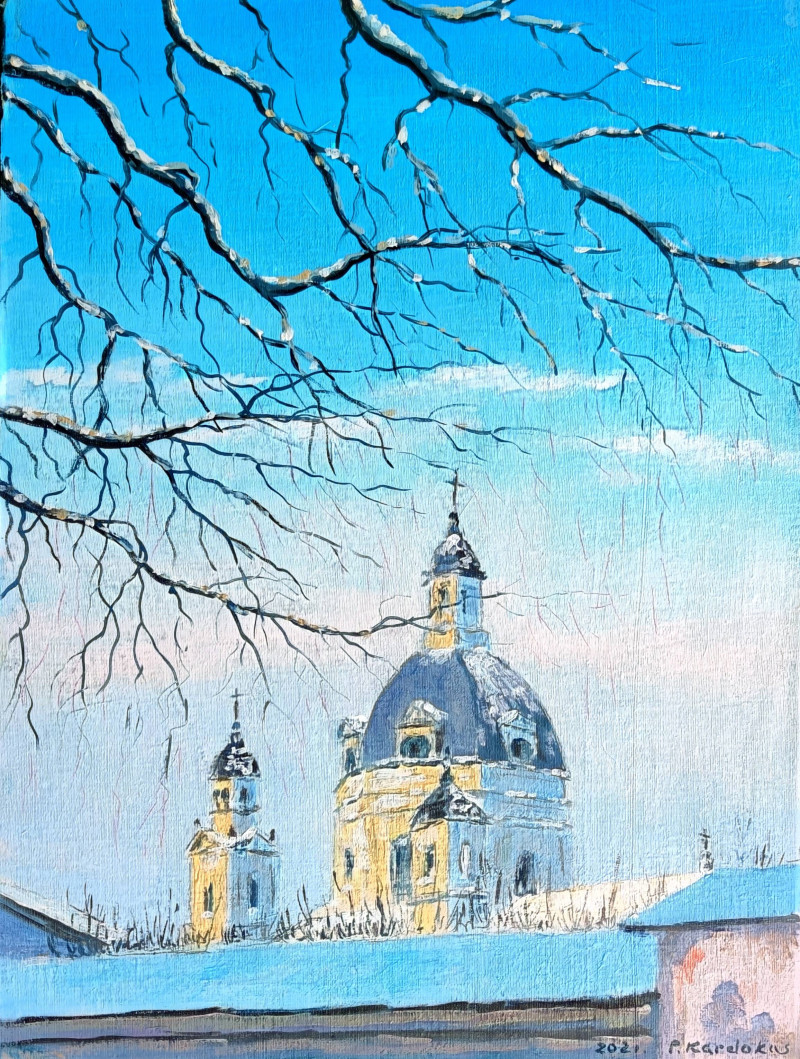 Pažaislis original painting by Petras Kardokas. Urbanistic - Cityscape