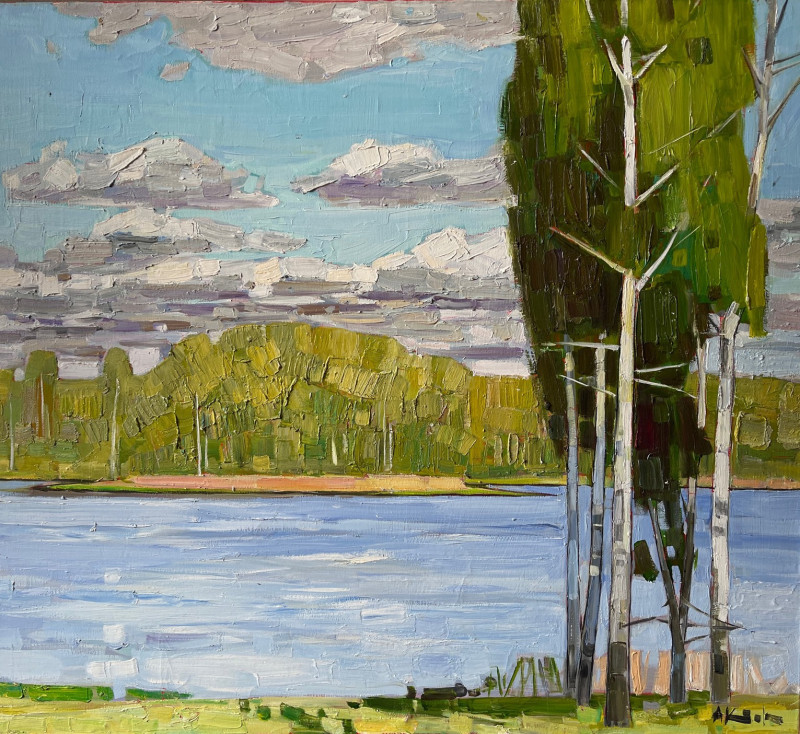 Arvydas Kašauskas tapytas paveikslas Prie ežero. Latvija, Ramybe dvelkiantys , paveikslai internetu