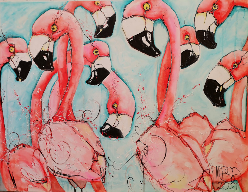 Flamingos 17 original painting by Inesa Škeliova. Animalistic Paintings