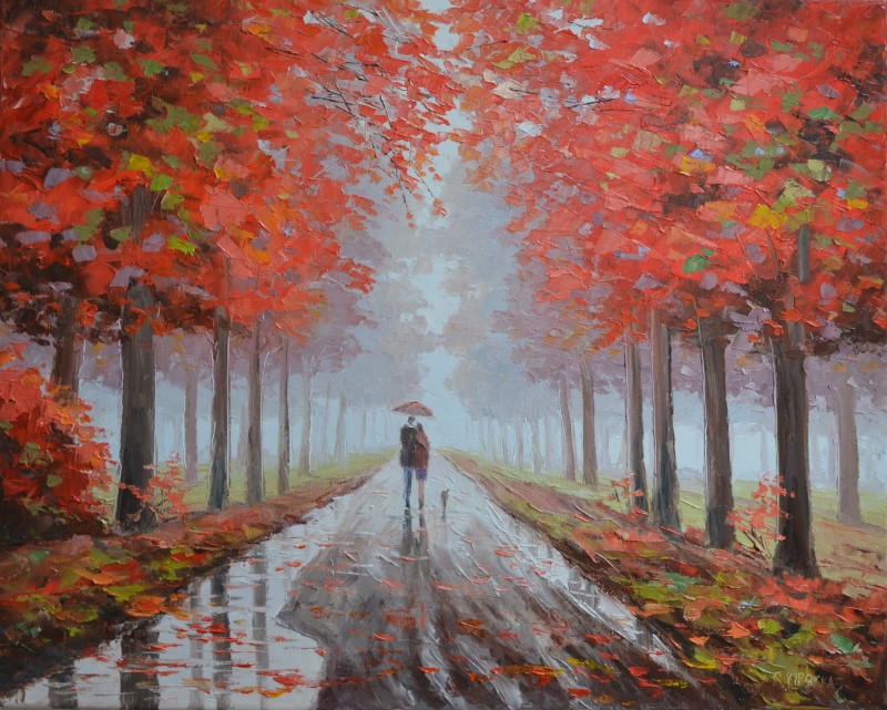 Three of Us in the Park original painting by Rimantas Virbickas. Paintings With Autumn