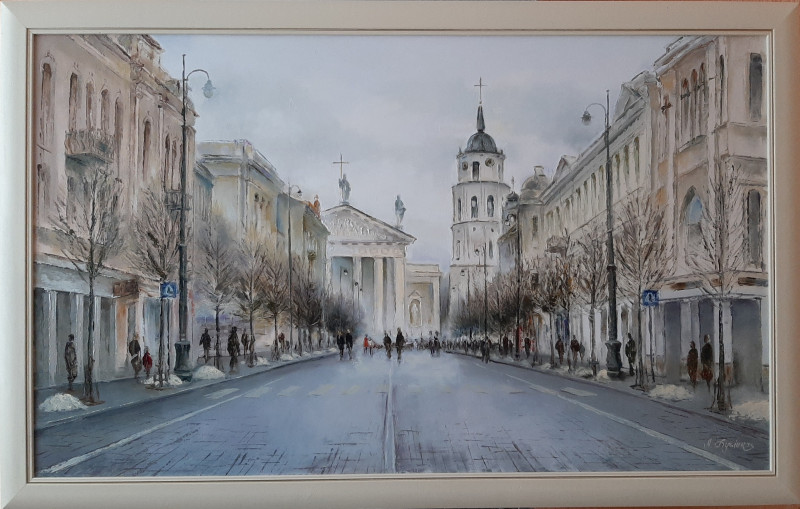 Gediminas Avenue original painting by Aleksandras Lysiukas. Urbanistic - Cityscape
