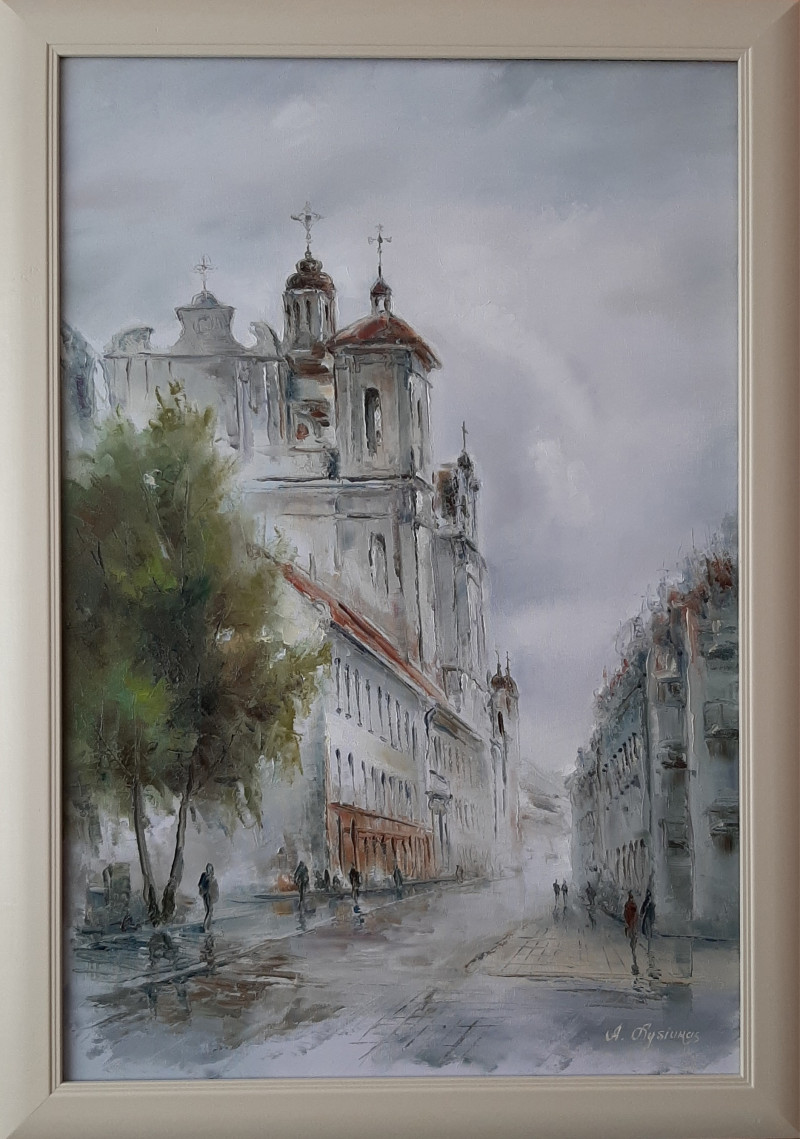 Vilniaus Šv. Dvasios bažnyčia original painting by Aleksandras Lysiukas. Urbanistic - Cityscape