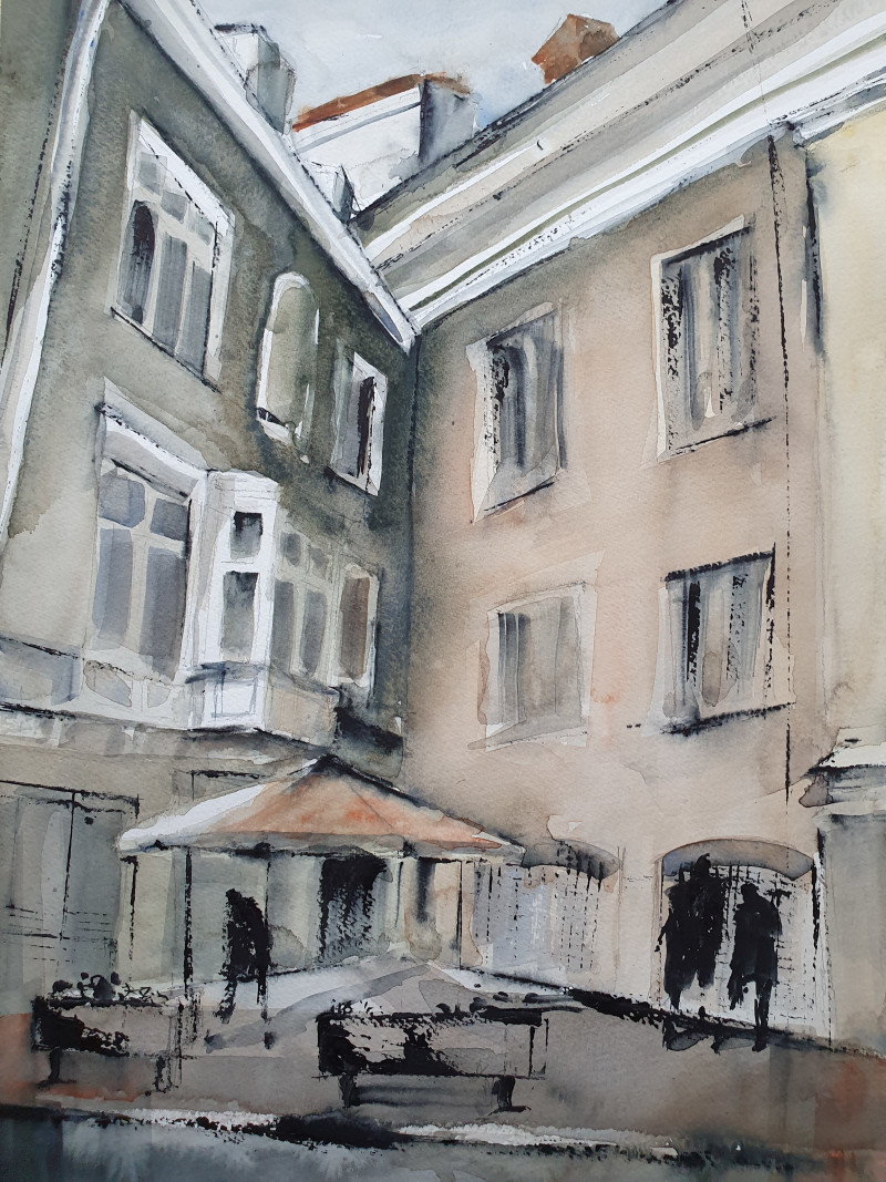 St. John's street II original painting by Raimonda Rauluševičienė. Urbanistic - Cityscape